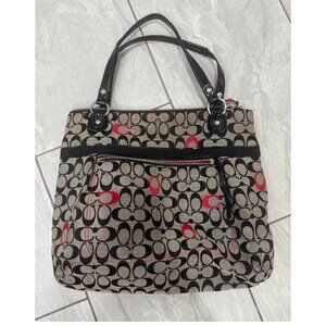 COACH 21184 Poppy Embossed Black Signature C Glam Large Purse-well worn